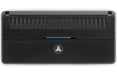 Black electronic device with a logo on a white background